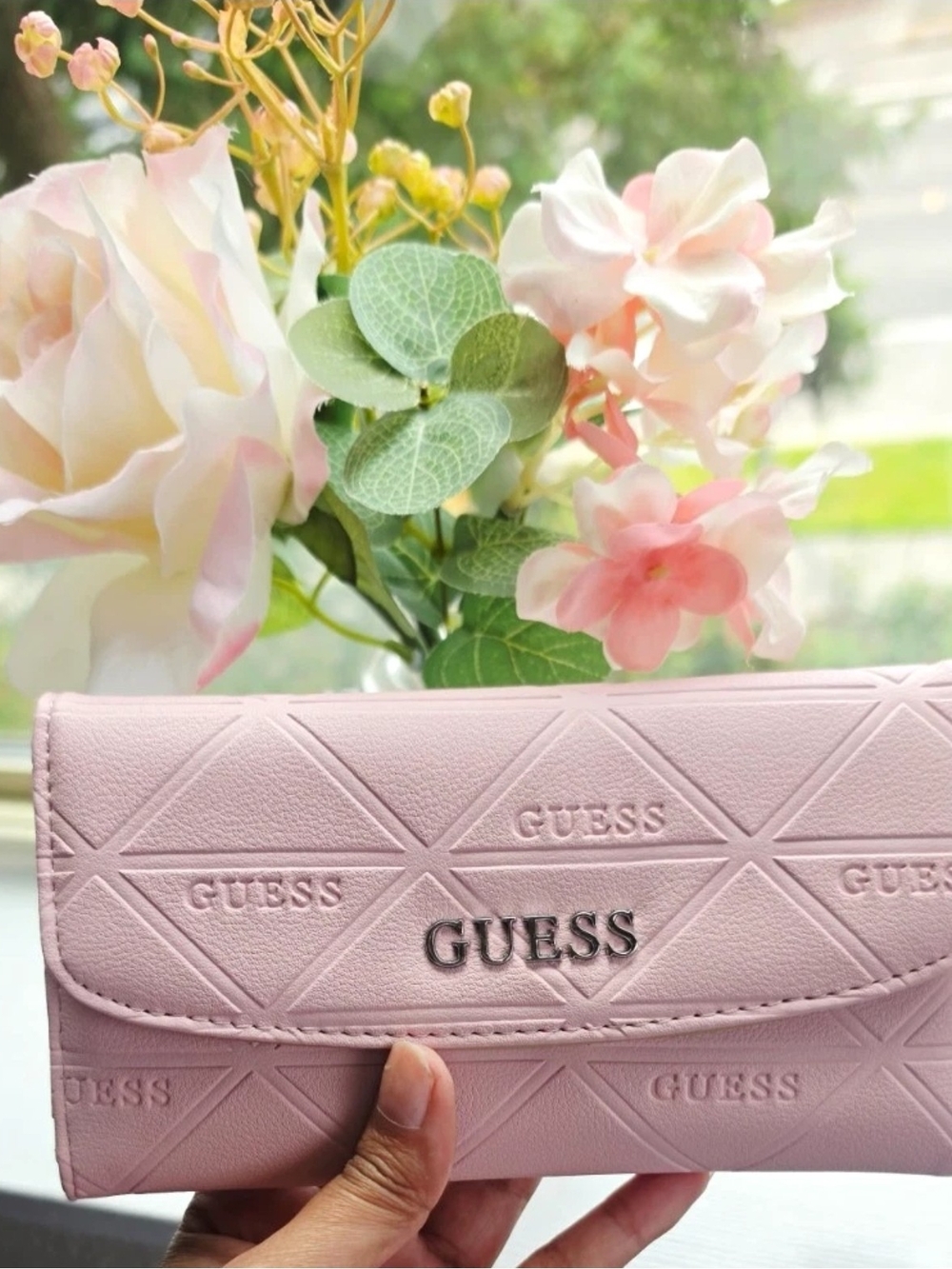 Guess Pink Embossed Quilted Logo Wallet